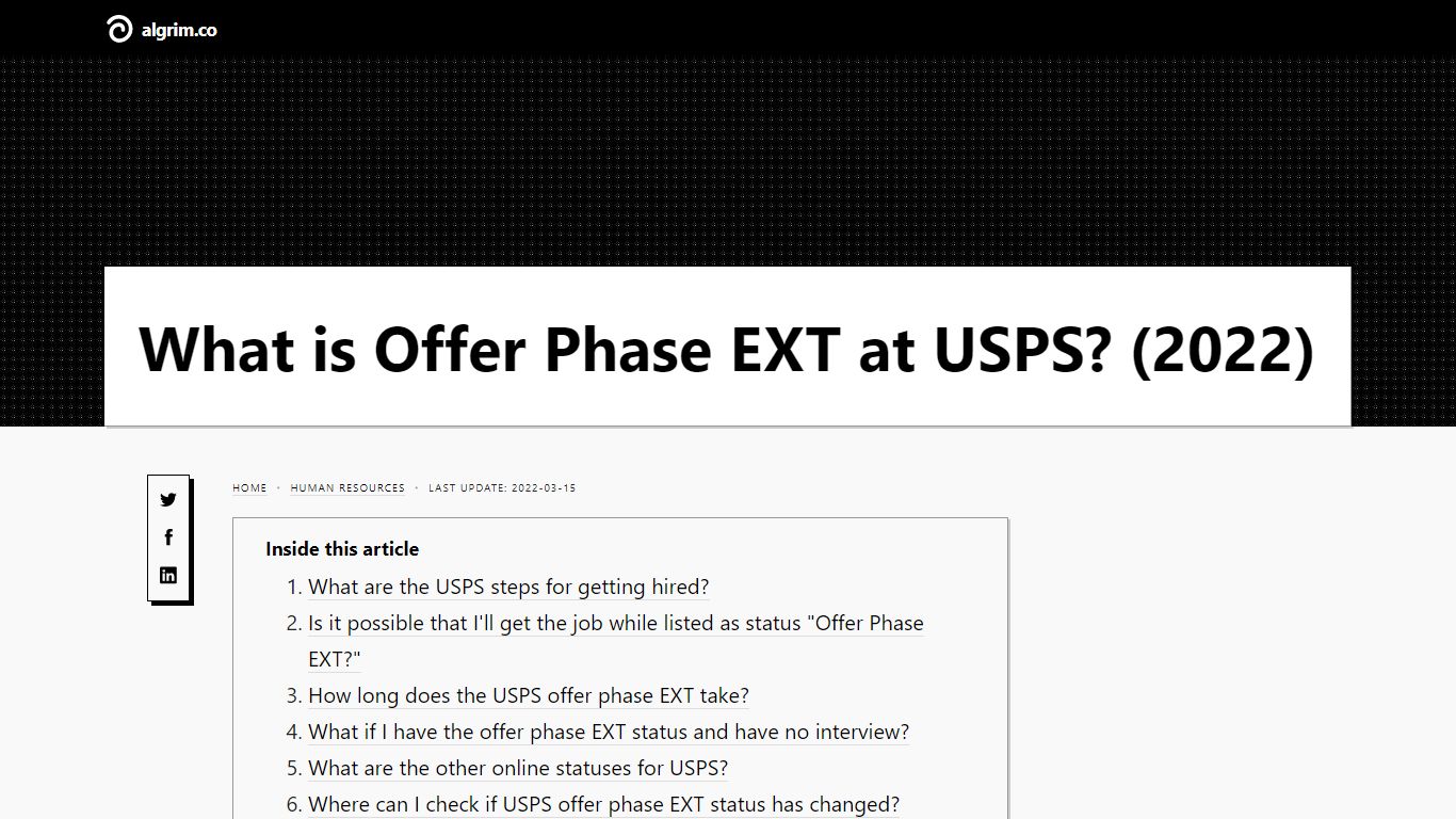 What is Offer Phase EXT at USPS? (2022) - Algrim.co